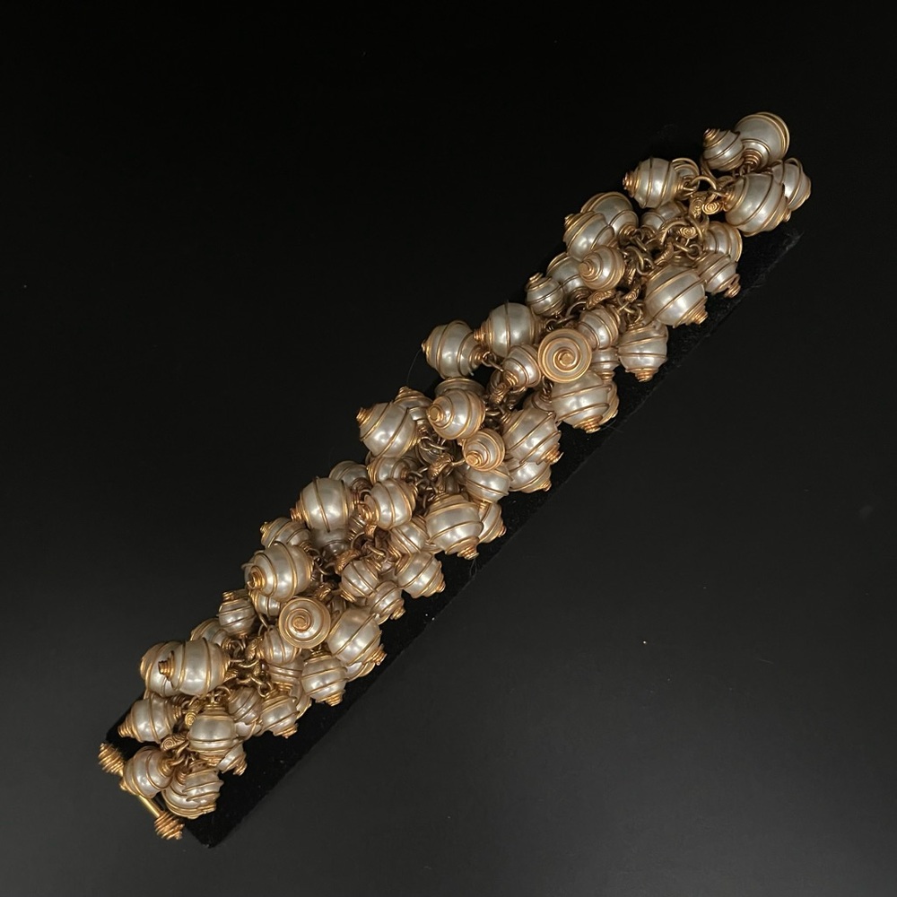 Vintage Bracelet Faux Pearl in Caged Gold Wire Barneys NY 90’s